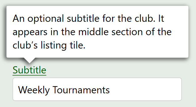 Example inline help for the subtitle field of a club.