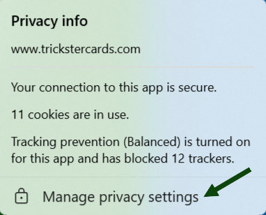 Edge PWA privacy info menu