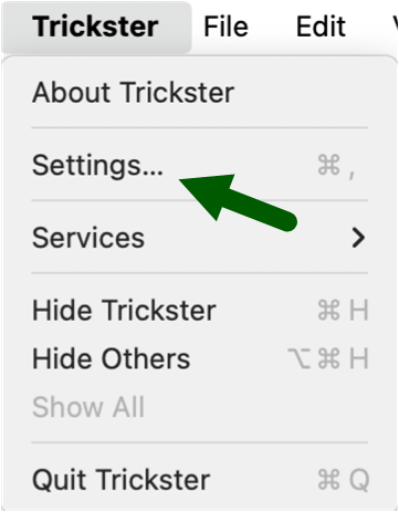 Trickster menu in Safari-based app on a Mac